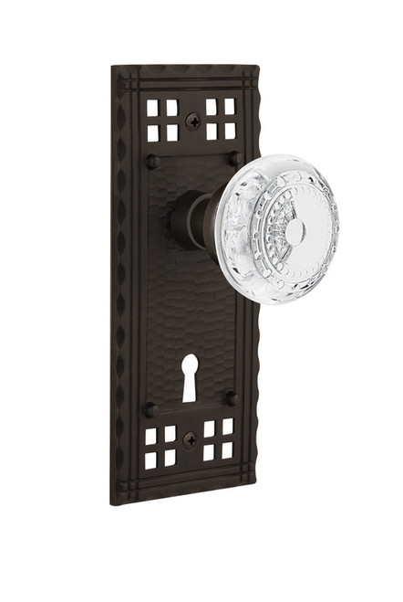 Nostalgic Warehouse - Craftsman Plate Interior Mortise Crystal Meadows Knob in Oil-Rubbed Bronze - CRACME - 753036 - 2 1/4" Backset