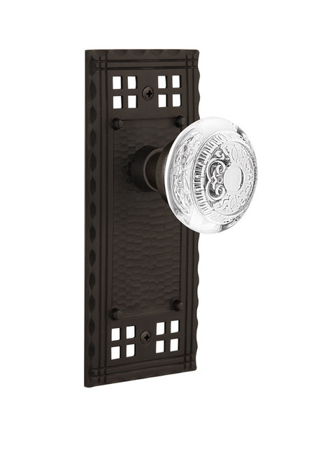 Nostalgic Warehouse - Craftsman Plate Passage Crystal Egg & Dart Knob in Oil-Rubbed Bronze - CRACED - 750160 - 2 3/4" Backset