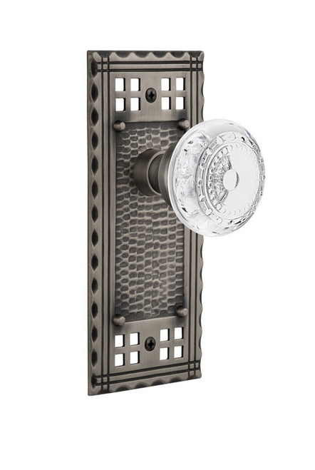 Nostalgic Warehouse - Craftsman Plate Passage Crystal Meadows Knob in Antique Pewter - CRACME - 753109 - 2 3/8" Backset