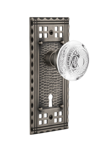 Nostalgic Warehouse - Craftsman Plate Passage with Keyhole Crystal Egg & Dart Knob in Antique Pewter - CRACED - 750471 - 2 3/4" Backset