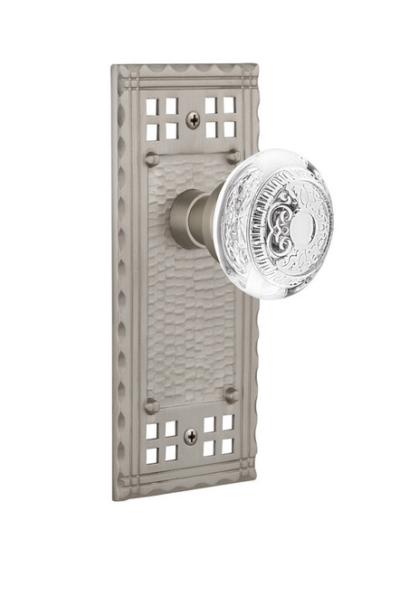 Nostalgic Warehouse - Craftsman Plate Privacy Crystal Egg & Dart Knob in Satin Nickel - CRACED - 751090 - 2 3/8" Backset