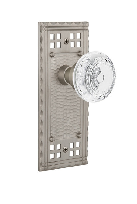 Nostalgic Warehouse - Craftsman Plate Privacy Crystal Meadows Knob in Satin Nickel - CRACME - 753143 - 2 3/8" Backset