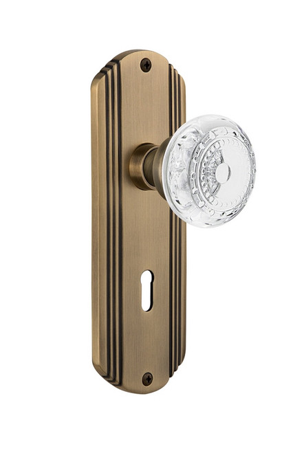 Nostalgic Warehouse - Deco Plate Double Dummy with Keyhole Crystal Meadows Knob in Antique Brass - DECCME - 753536