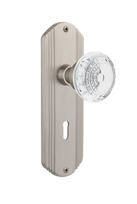 Nostalgic Warehouse - Deco Plate Double Dummy with Keyhole Crystal Meadows Knob in Satin Nickel - DECCME - 753542