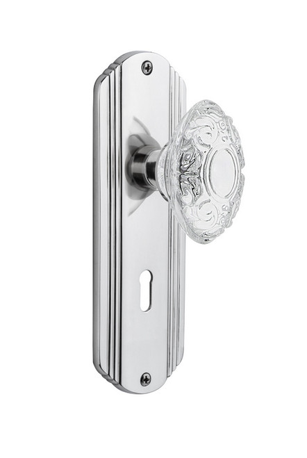 Nostalgic Warehouse - Deco Plate Double Dummy with Keyhole Crystal Victorian Knob in Bright Chrome - DECCVI - 754352