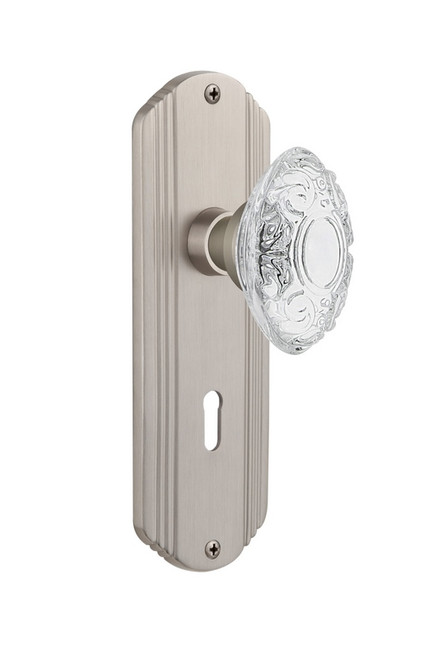 Nostalgic Warehouse - Deco Plate Double Dummy with Keyhole Crystal Victorian Knob in Satin Nickel - DECCVI - 755310