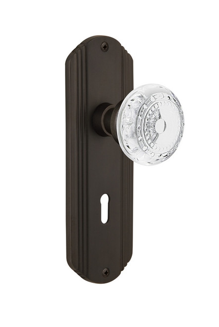 Nostalgic Warehouse - Deco Plate Passage with Keyhole Crystal Meadows Knob in Oil-Rubbed Bronze - DECCME - 752657 - 2 3/4" Backset