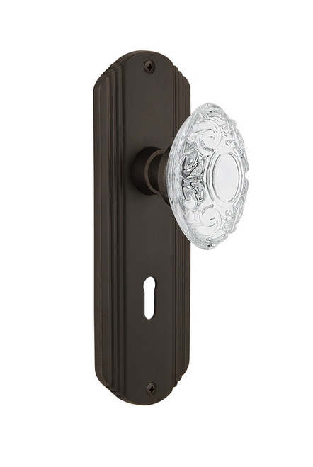 Nostalgic Warehouse - Deco Plate Passage with Keyhole Crystal Victorian Knob in Oil-Rubbed Bronze - DECCVI - 754258 - 2 3/8" Backset