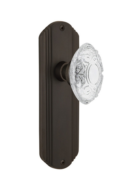 Nostalgic Warehouse - Deco Plate Privacy Crystal Victorian Knob in Oil-Rubbed Bronze - DECCVI - 754304 - 2 3/8" Backset