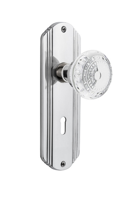 Nostalgic Warehouse - Deco Plate Privacy with Keyhole Crystal Meadows Knob in Bright Chrome - DECCME - 752572 - 2 3/8" Backset