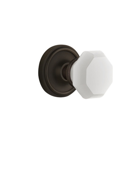 Nostalgic Warehouse - Classic Rosette Passage Waldorf White Milk Glass Knob in Oil-Rubbed Bronze - CLAWAW - 747974 - 2 3/4" Backset