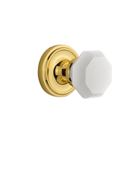 Nostalgic Warehouse - Classic Rosette Passage Waldorf White Milk Glass Knob in Polished Brass - CLAWAW - 747975 - 2 3/4" Backset