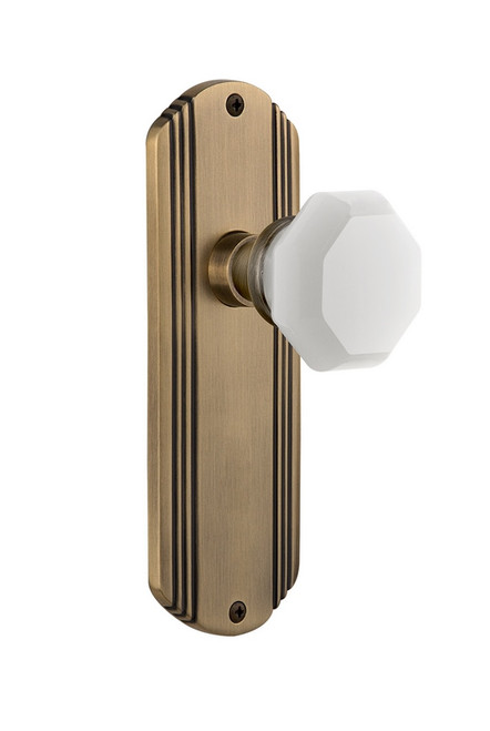 Nostalgic Warehouse - Deco Plate Single Dummy Waldorf White Milk Glass Knob in Antique Brass - DECWAW - 748572
