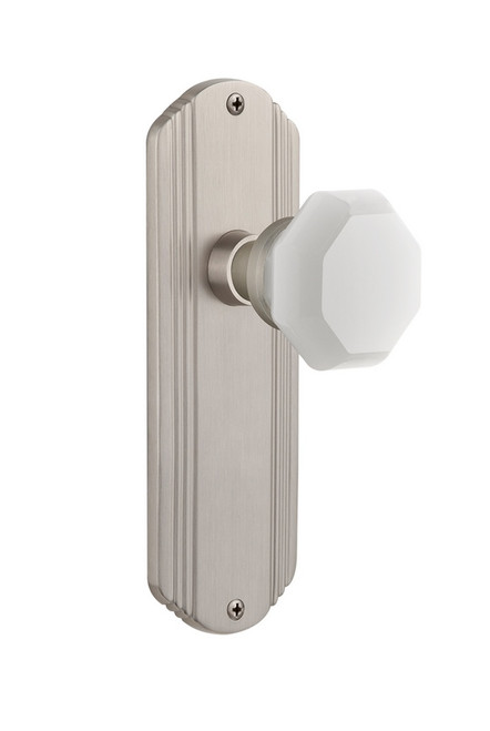 Nostalgic Warehouse - Deco Plate Single Dummy Waldorf White Milk Glass Knob in Satin Nickel - DECWAW - 748577