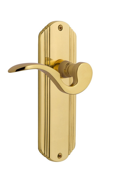 Nostalgic Warehouse - Deco Plate Passage Manor Lever in Polished Brass - DECMAN - 761952 - 2 3/8" Backset