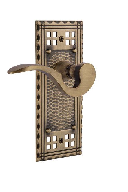 Nostalgic Warehouse - Craftsman Plate Privacy Manor Lever in Antique Brass - CRAMAN - 762840 - 2 3/8" Backset