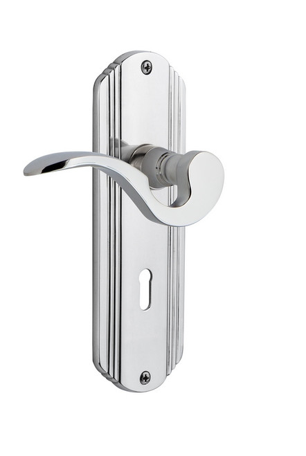 Nostalgic Warehouse - Deco Plate Privacy with Keyhole Manor Lever in Bright Chrome - DECMAN - 763174 - 2 3/8" Backset
