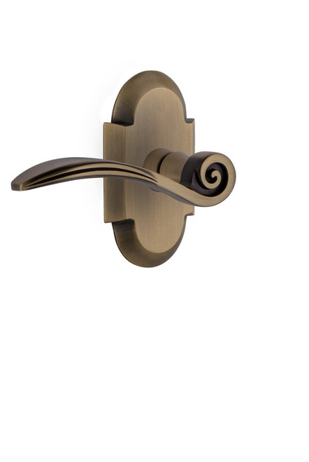 Nostalgic Warehouse - Cottage Plate Passage Swan Lever in Antique Brass - COTSWN - 763686 - 2 3/8" Backset