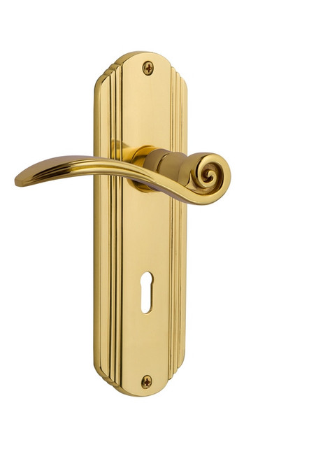 Nostalgic Warehouse - Deco Plate Passage with Keyhole Swan Lever in Unlacquered Brass - DECSWN - 764069 - 2 3/4" Backset