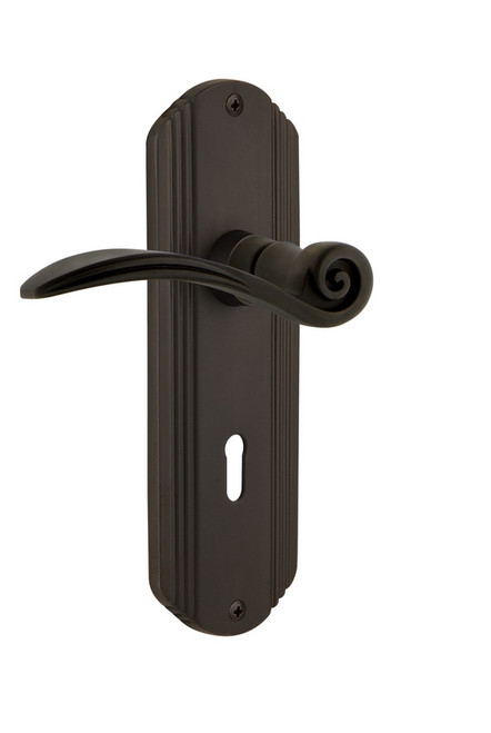 Nostalgic Warehouse - Deco Plate Passage with Keyhole Swan Lever in Oil-Rubbed Bronze - DECSWN - 764070 - 2 3/8" Backset
