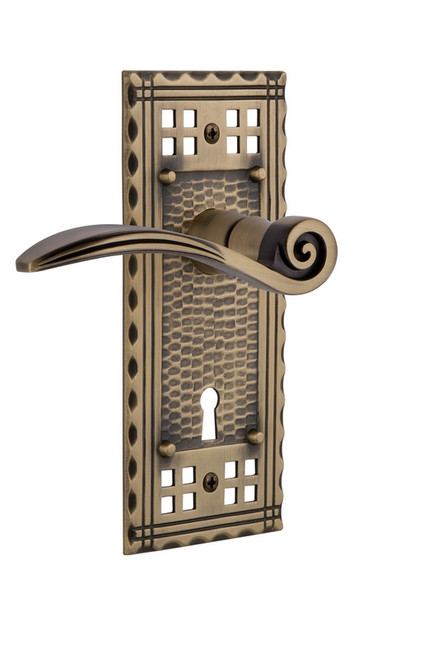 Nostalgic Warehouse - Craftsman Plate Single Dummy with Keyhole Swan Lever in Antique Brass - CRASWN - 764344