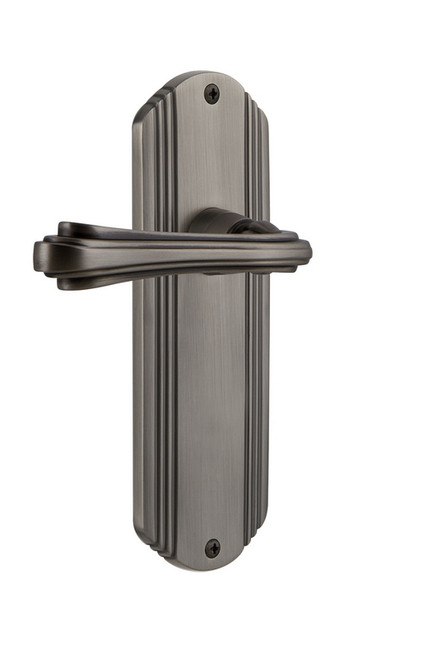 Nostalgic Warehouse - Deco Plate Passage Fleur Lever in Antique Pewter - DECFLR - 765558 - 2 3/8" Backset