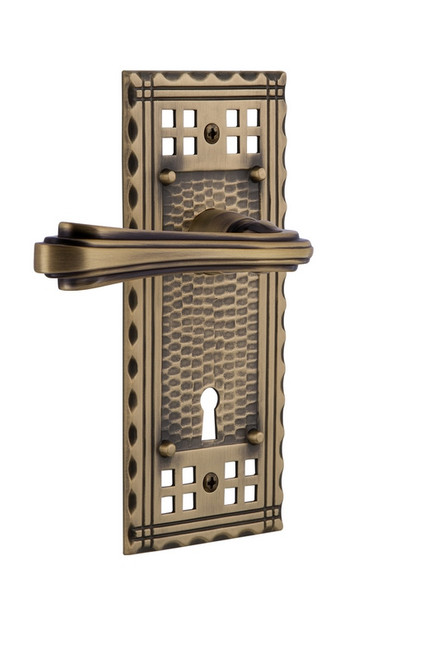 Nostalgic Warehouse - Craftsman Plate Passage with Keyhole Fleur Lever in Antique Brass - CRAFLR - 765848 - 2 3/8" Backset