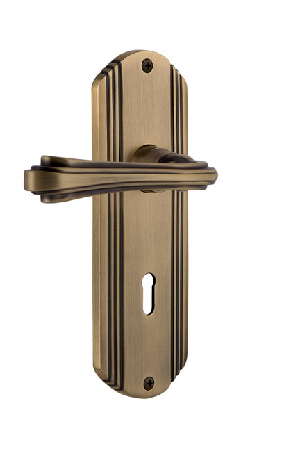 Nostalgic Warehouse - Deco Plate Single Dummy with Keyhole Fleur Lever in Antique Brass - DECFLR - 766172