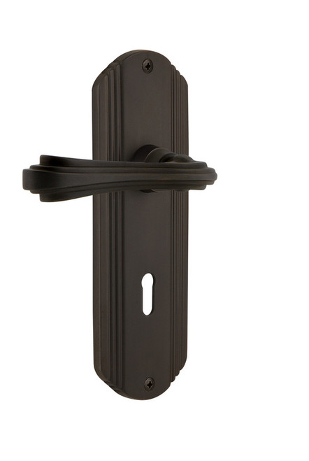 Nostalgic Warehouse - Deco Plate Double Dummy with Keyhole Fleur Lever in Oil-Rubbed Bronze - DECFLR - 766331