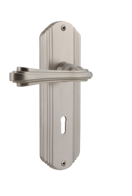 Nostalgic Warehouse - Deco Plate Double Dummy with Keyhole Fleur Lever in Satin Nickel - DECFLR - 766333