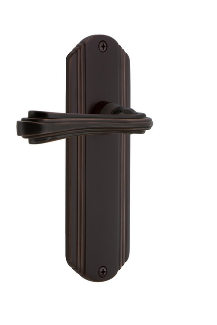 Nostalgic Warehouse - Deco Plate Privacy Fleur Lever in Satin Nickel - DECFLR - 766509 - 2 3/4" Backset