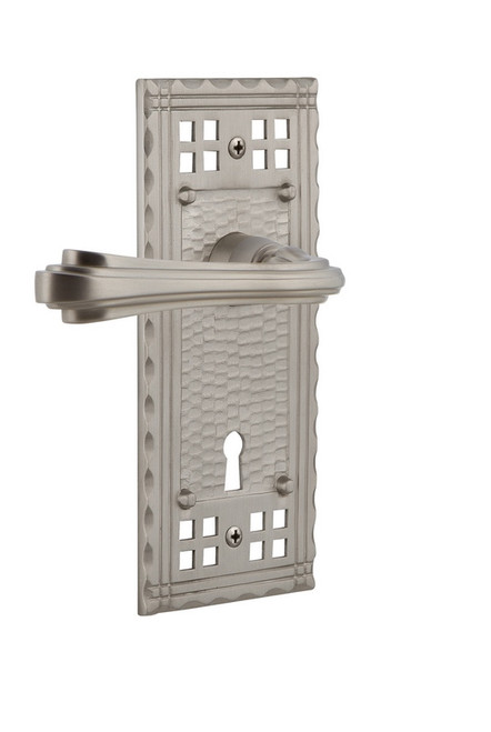 Nostalgic Warehouse - Craftsman Plate Single Dummy with Keyhole Fleur Lever in Satin Nickel - CRAFLR - 772371