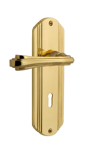 Nostalgic Warehouse - Deco Plate Single Dummy with Keyhole Fleur Lever in Unlacquered Brass - DECFLR - 772383