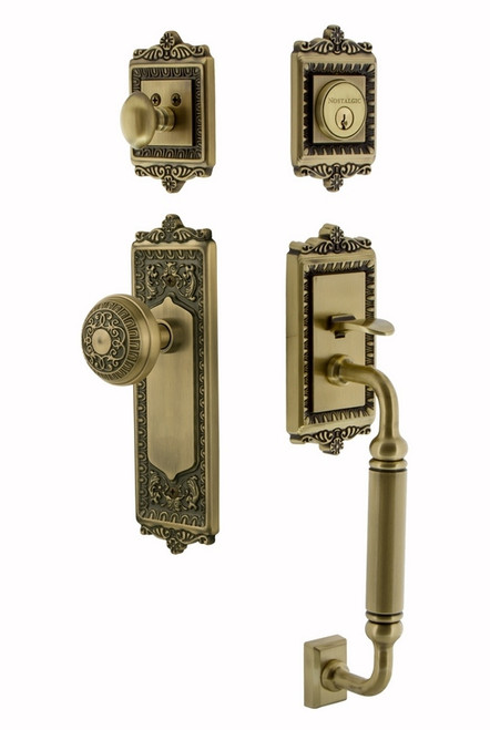 Nostalgic Warehouse - Egg & Dart Plate C Grip Entry Set Egg & Dart Knob in Antique Brass - 727731 - 2 3/4" Backset
