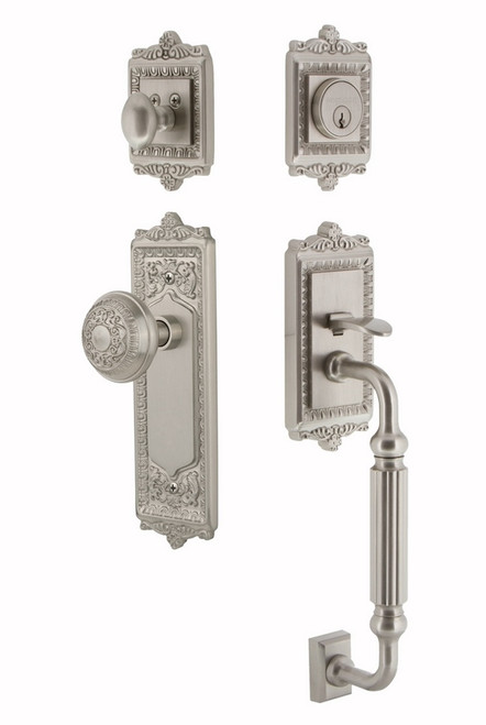 Nostalgic Warehouse - Egg & Dart Plate F Grip Entry Set Egg & Dart Knob in Satin Nickel - 727636 - 2 3/4" Backset