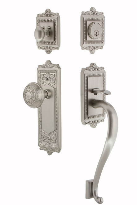 Nostalgic Warehouse - Egg & Dart Plate S Grip Entry Set Egg & Dart Knob in Satin Nickel - 719543 - 2 3/8" Backset