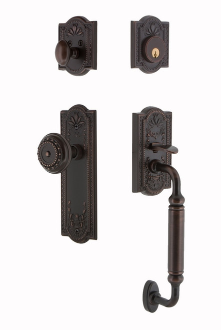 Nostalgic Warehouse - Meadows Plate C Grip Entry Set Meadows Knob in Timeless Bronze - MEAMEA - 708240 - 2 3/8" Backset