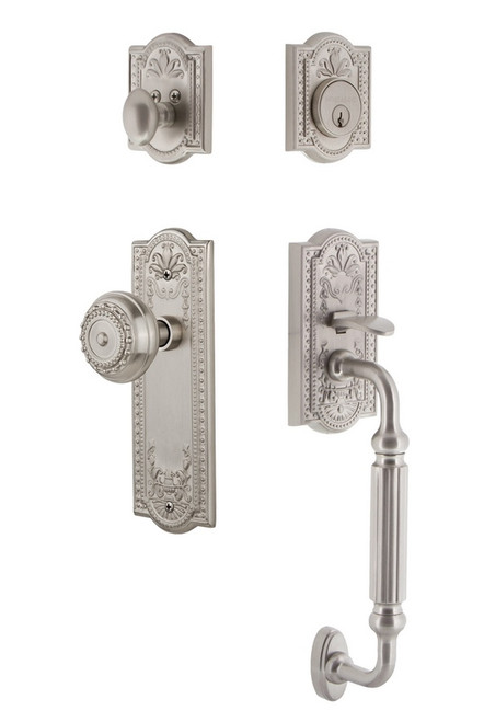 Nostalgic Warehouse - Meadows Plate F Grip Entry Set Meadows Knob in Satin Nickel - MEAMEA - 719558 - 2 3/8" Backset