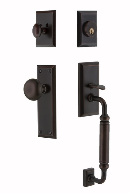 Nostalgic Warehouse - New York Plate C Grip Entry Set New York Knob in Timeless Bronze - NYKNYK - 727701 - 2 3/4" Backset