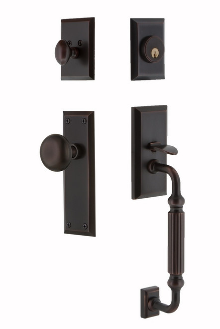 Nostalgic Warehouse - New York Plate F Grip Entry Set New York Knob in Timeless Bronze - 719392 - 2 3/8" Backset