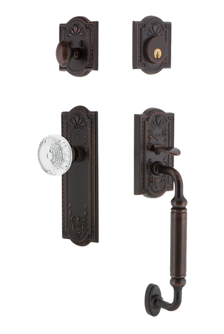 Nostalgic Warehouse - Meadows Plate C Grip Entry Set Crystal Meadows Knob in Timeless Bronze - 755837 - 2 3/4" Backset