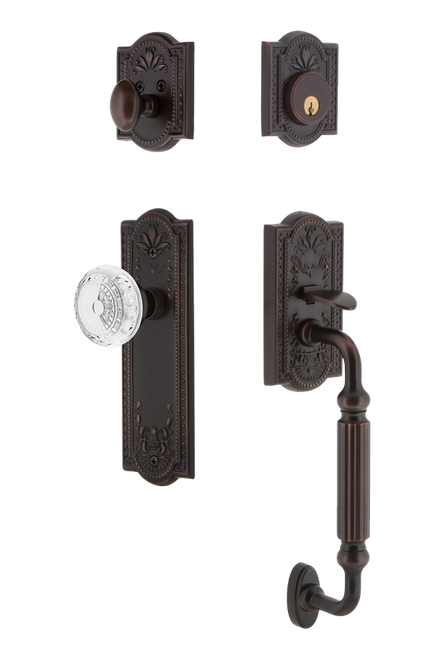 Nostalgic Warehouse - Meadows Plate F Grip Entry Set Crystal Meadows Knob in Timeless Bronze - 755841 - 2 3/4" Backset