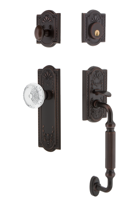 Nostalgic Warehouse - Meadows Plate F Grip Entry Set Crystal Meadows Knob in Timeless Bronze - 755840 - 2 3/8" Backset