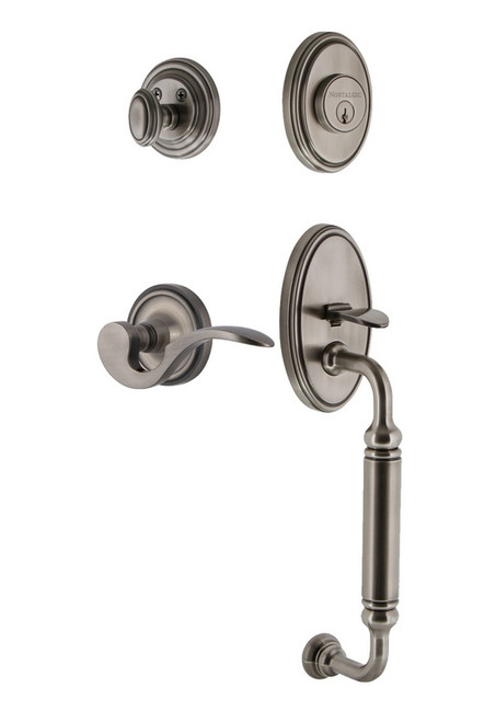 Nostalgic Warehouse - Classic Plate C Grip Entry Set Manor Lever in Antique Pewter - 767265 - 2 3/8" Backset