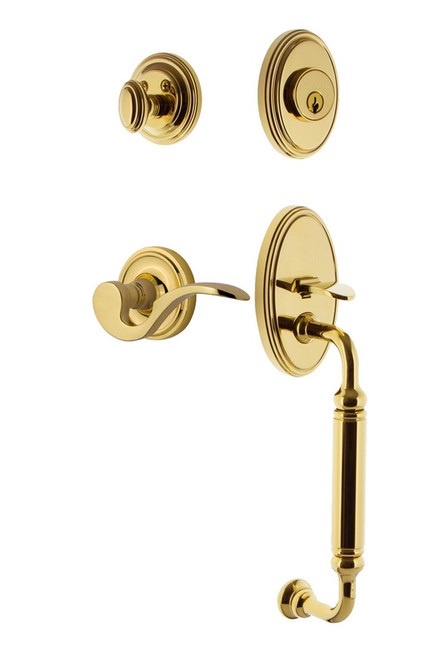 Nostalgic Warehouse - Classic Plate C Grip Entry Set Manor Lever in Lifetime Brass - CLACGRMAN - 767272 - 2 3/8" Backset