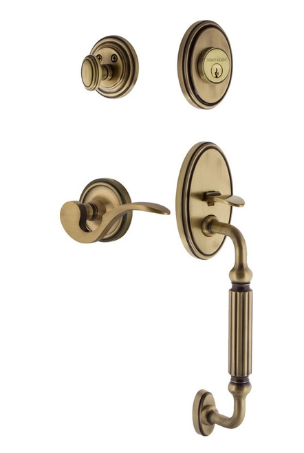 Nostalgic Warehouse - Classic Plate F Grip Entry Set Manor Lever in Antique Brass - CLAFGRMAN - 767295 - 2 3/4" Backset