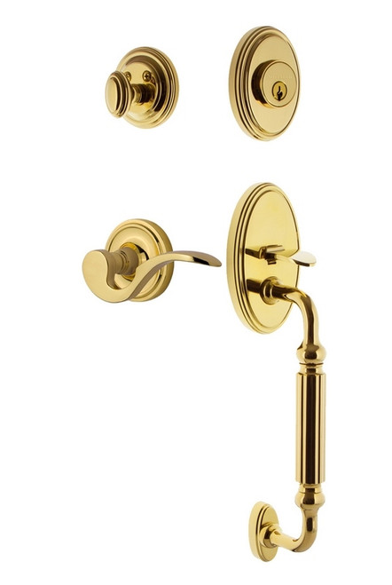 Nostalgic Warehouse - Classic Plate F Grip Entry Set Manor Lever in Lifetime Brass - CLAFGRMAN - 767296 - 2 3/8" Backset