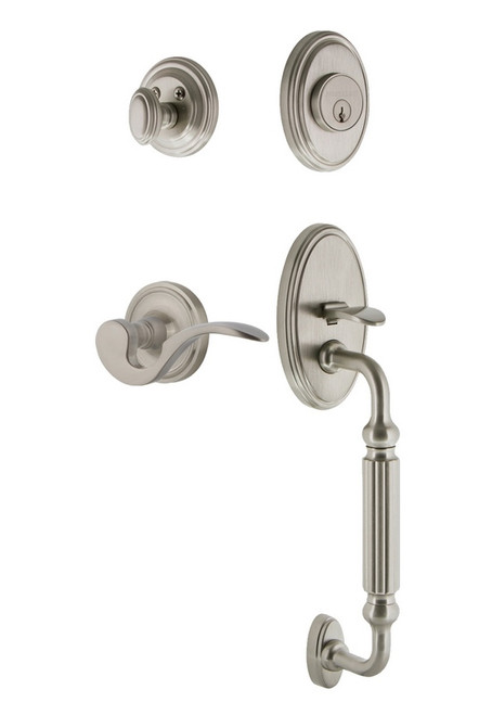 Nostalgic Warehouse - Classic Plate F Grip Entry Set Manor Lever in Satin Nickel - CLAFGRMAN - 767298 - 2 3/8" Backset