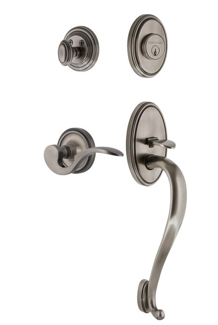 Nostalgic Warehouse - Classic Plate S Grip Entry Set Manor Lever in Antique Pewter - CLASGRMAN - 767314 - 2 3/4" Backset