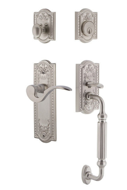 Nostalgic Warehouse - Meadows Plate F Grip Entry Set Manor Lever in Satin Nickel - 767514 - 2 3/8" Backset